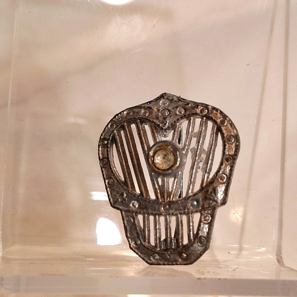 Statement vintage brooch with tiny stones silver tone 1.25"